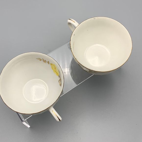 Set of 2 Yellow Rose China Shell Shaped Snack Lunch Cups Plates Grannycore 1930 - Picture 9 of 10